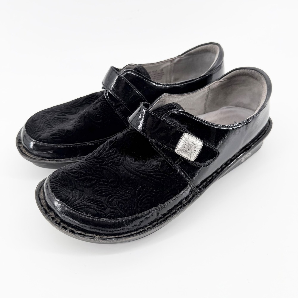 Alegria Women 38 US 8-8.5 Brenna Raven Velvet Black Patent Loafer Comfort Shoes